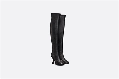 Dior Origine Heeled Thigh Boot Black Stretch Crinkled Lambskin 